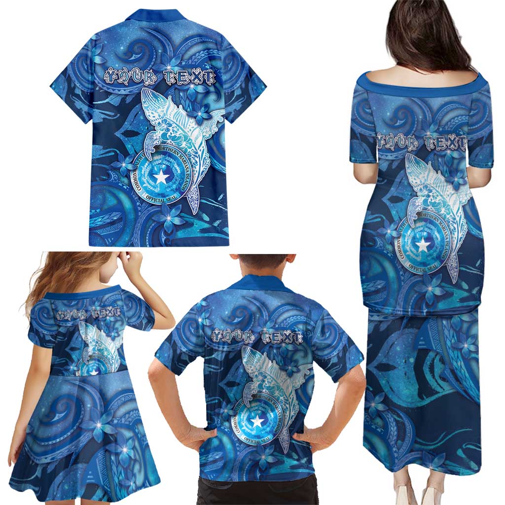 Personalised Northern Mariana Islands Family Matching Puletasi and Hawaiian Shirt Galaxy Polynesian Shark Tattoo - Polynesian Pride