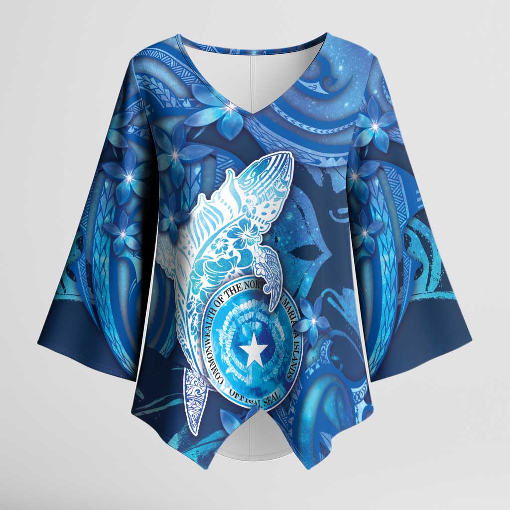 Personalised Northern Mariana Islands Kimono Sleeve Blouse Galaxy Polynesian Shark Tattoo - Polynesian Pride