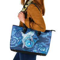 Northern Mariana Islands Leather Tote Bag Galaxy Polynesian Shark Tattoo - Polynesian Pride