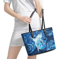 Northern Mariana Islands Leather Tote Bag Galaxy Polynesian Shark Tattoo - Polynesian Pride