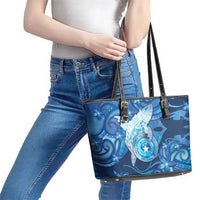 Northern Mariana Islands Leather Tote Bag Galaxy Polynesian Shark Tattoo - Polynesian Pride