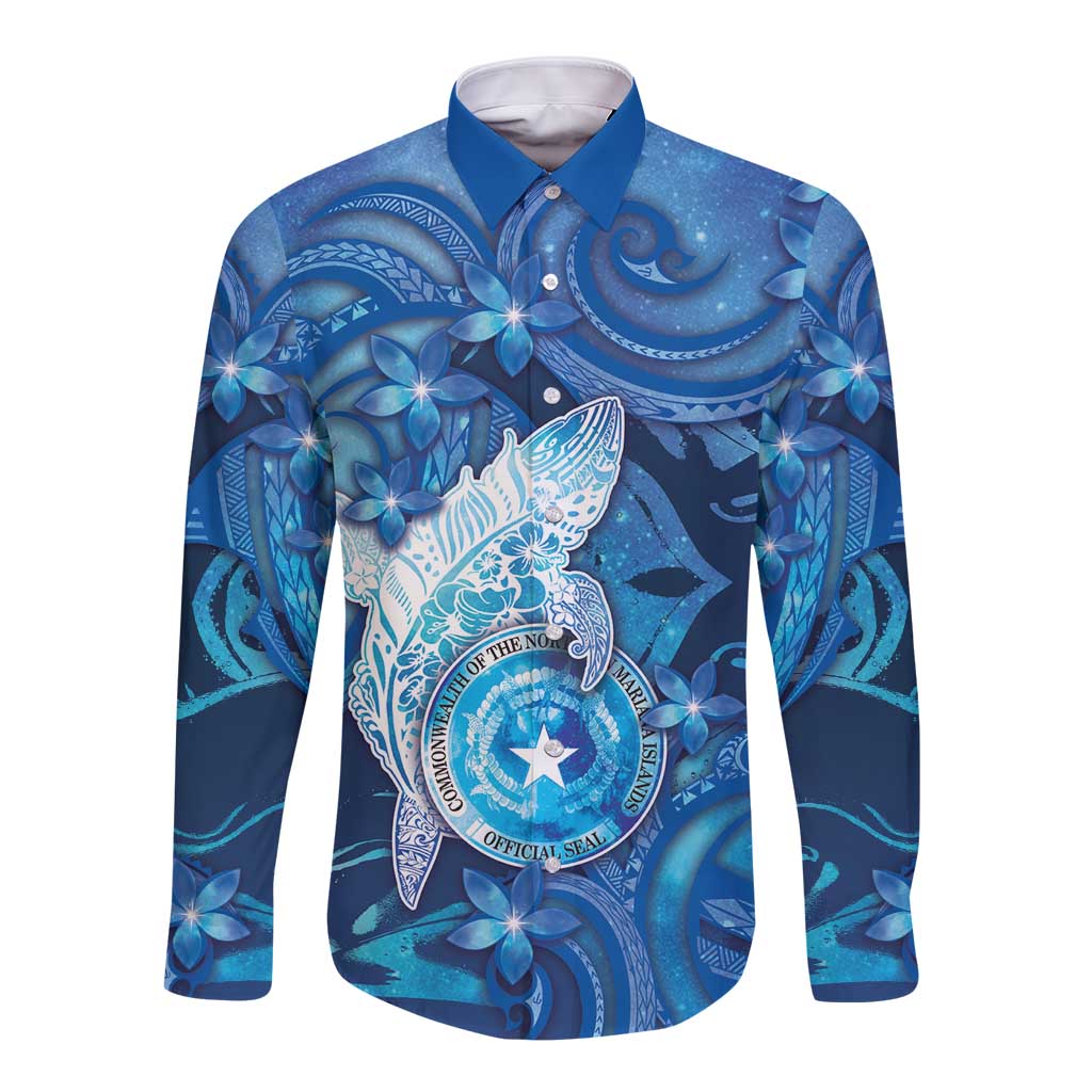 Personalised Northern Mariana Islands Long Sleeve Button Shirt Galaxy Polynesian Shark Tattoo - Polynesian Pride