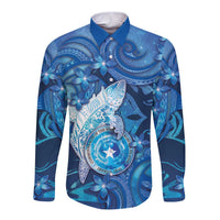 Personalised Northern Mariana Islands Long Sleeve Button Shirt Galaxy Polynesian Shark Tattoo - Polynesian Pride
