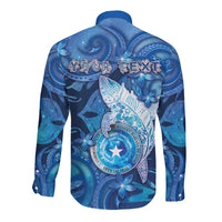 Personalised Northern Mariana Islands Long Sleeve Button Shirt Galaxy Polynesian Shark Tattoo - Polynesian Pride