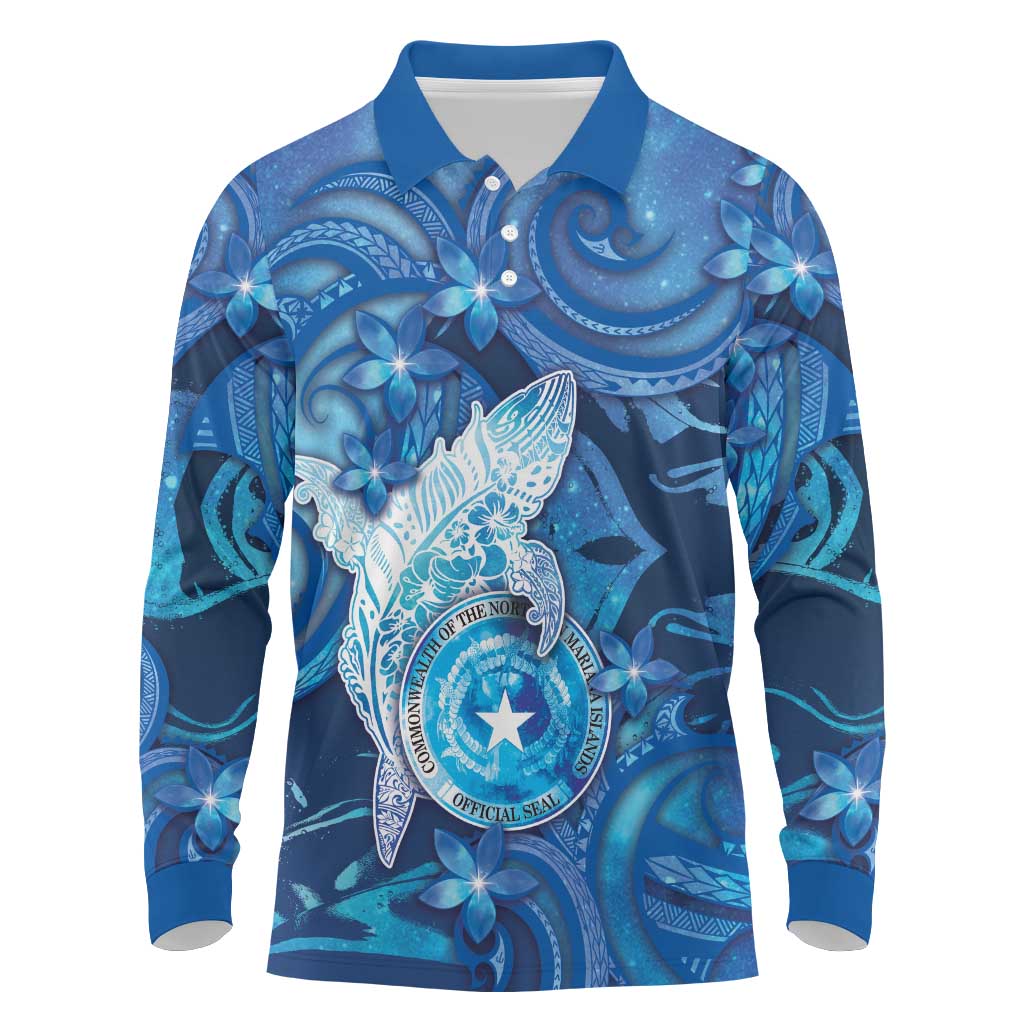 Personalised Northern Mariana Islands Long Sleeve Polo Shirt Galaxy Polynesian Shark Tattoo - Polynesian Pride