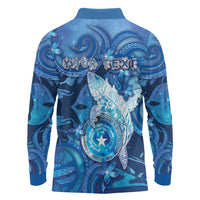 Personalised Northern Mariana Islands Long Sleeve Polo Shirt Galaxy Polynesian Shark Tattoo - Polynesian Pride