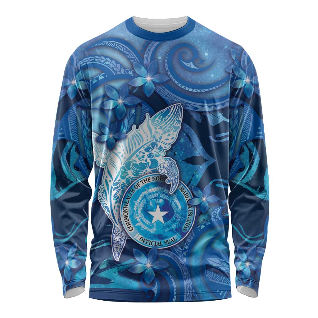 Personalised Northern Mariana Islands Long Sleeve Shirt Galaxy Polynesian Shark Tattoo - Polynesian Pride