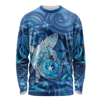 Personalised Northern Mariana Islands Long Sleeve Shirt Galaxy Polynesian Shark Tattoo - Polynesian Pride