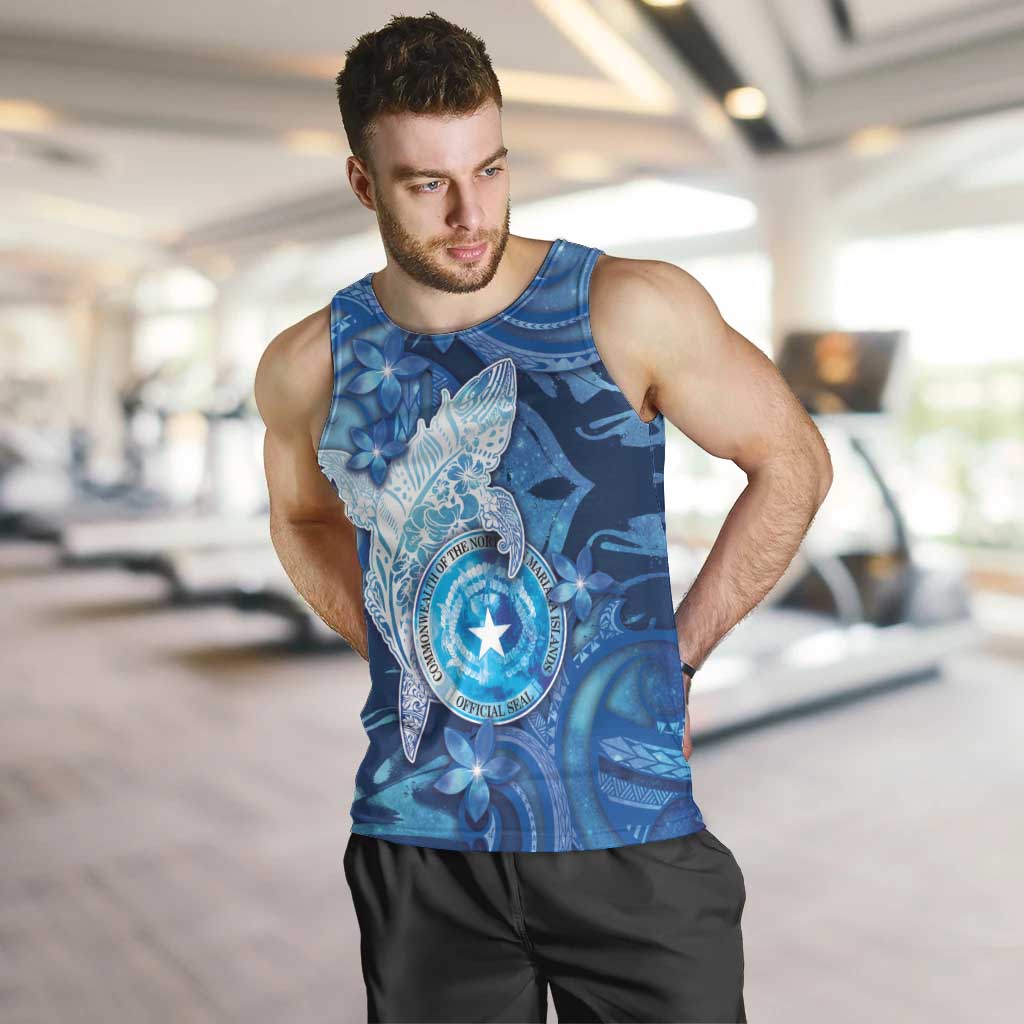 Personalised Northern Mariana Islands Men Tank Top Galaxy Polynesian Shark Tattoo - Polynesian Pride
