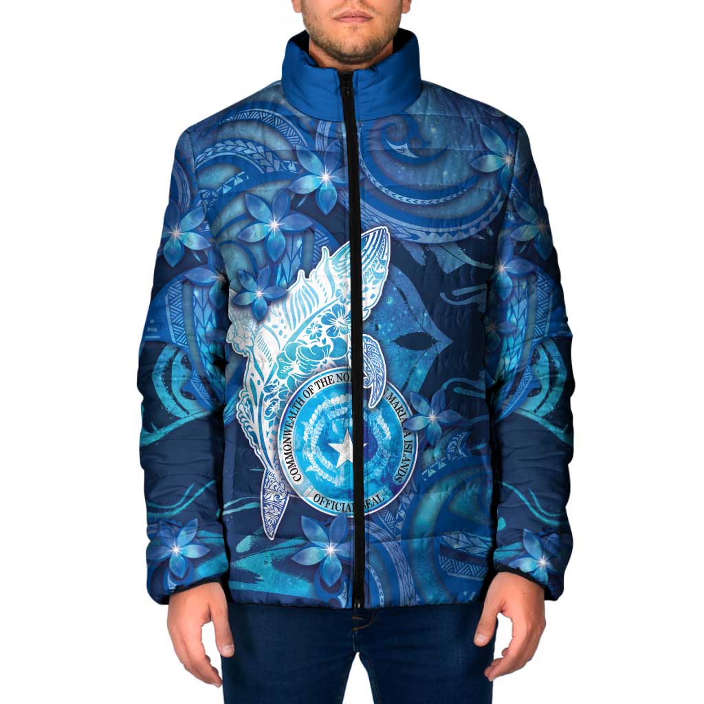 Personalised Northern Mariana Islands Padded Jacket Galaxy Polynesian Shark Tattoo - Polynesian Pride