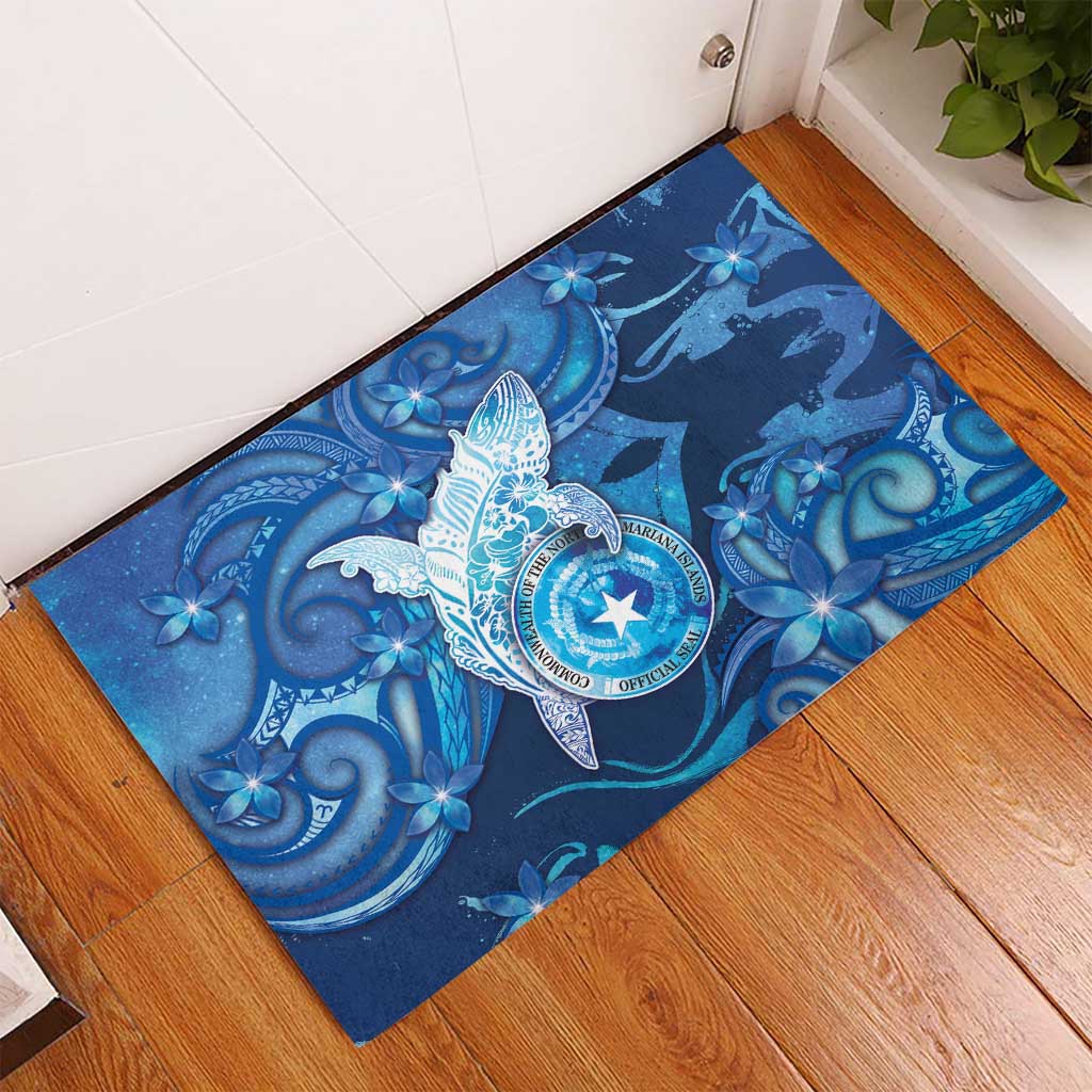 Northern Mariana Islands Rubber Doormat Galaxy Polynesian Shark Tattoo - Polynesian Pride