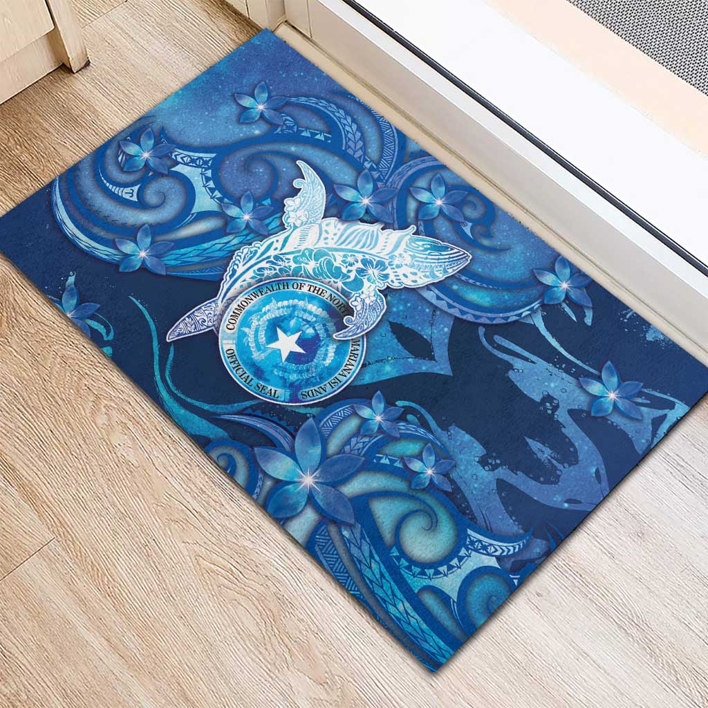 Northern Mariana Islands Rubber Doormat Galaxy Polynesian Shark Tattoo - Polynesian Pride