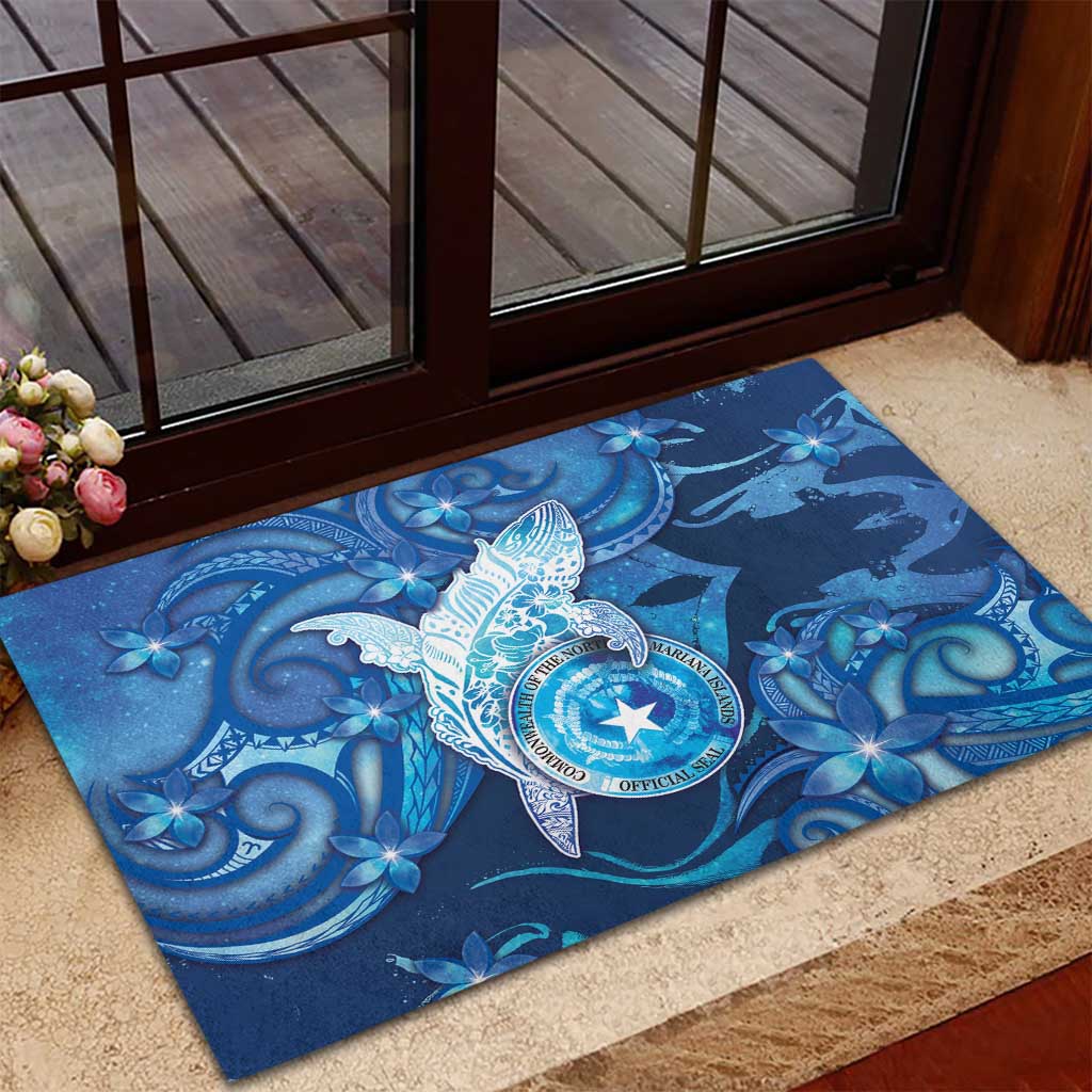 Northern Mariana Islands Rubber Doormat Galaxy Polynesian Shark Tattoo - Polynesian Pride