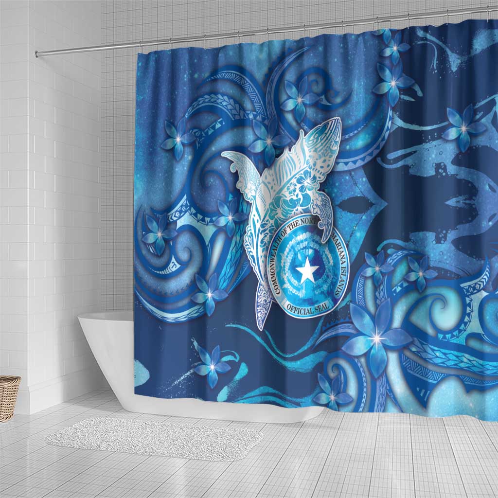 Northern Mariana Islands Shower Curtain Galaxy Polynesian Shark Tattoo - Polynesian Pride