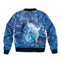 Personalised Northern Mariana Islands Sleeve Zip Bomber Jacket Galaxy Polynesian Shark Tattoo - Polynesian Pride