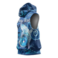 Personalised Northern Mariana Islands Sleeveless Hoodie Galaxy Polynesian Shark Tattoo - Polynesian Pride