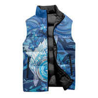 Personalised Northern Mariana Islands Sleeveless Puffer Jacket Galaxy Polynesian Shark Tattoo - Polynesian Pride