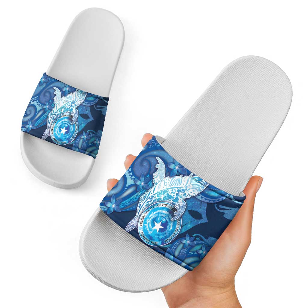 Northern Mariana Islands Slide Sandals Galaxy Polynesian Shark Tattoo - Polynesian Pride