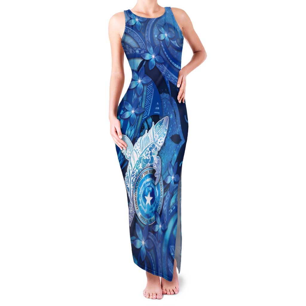 Personalised Northern Mariana Islands Tank Maxi Dress Galaxy Polynesian Shark Tattoo - Polynesian Pride