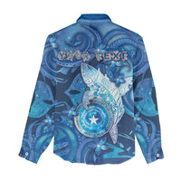 Personalised Northern Mariana Islands Women Casual Shirt Galaxy Polynesian Shark Tattoo - Polynesian Pride