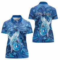 Personalised Northern Mariana Islands Women Polo Shirt Galaxy Polynesian Shark Tattoo - Polynesian Pride