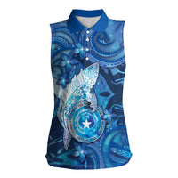 Personalised Northern Mariana Islands Women Sleeveless Polo Shirt Galaxy Polynesian Shark Tattoo - Polynesian Pride