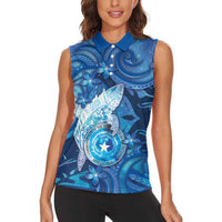 Personalised Northern Mariana Islands Women Sleeveless Polo Shirt Galaxy Polynesian Shark Tattoo - Polynesian Pride