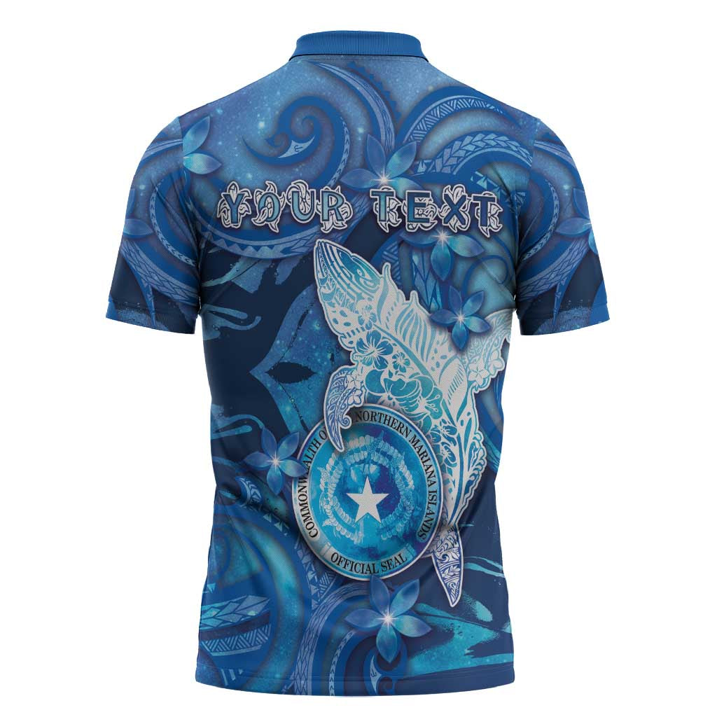 Personalised Northern Mariana Islands Zipper Polo Shirt Galaxy Polynesian Shark Tattoo - Polynesian Pride