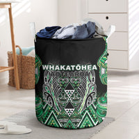 Aotearoa Whakatohea Laundry Basket Maori Tribal Green Abalone Paua Shell Pattern DT05 Green - Polynesian Pride
