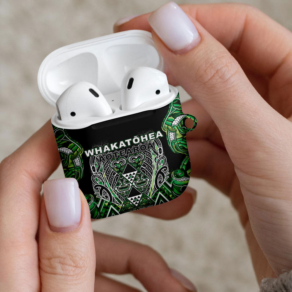 Aotearoa Whakatohea AirPods Case Maori Tribal Green Abalone Paua Shell Pattern DT05 - Polynesian Pride
