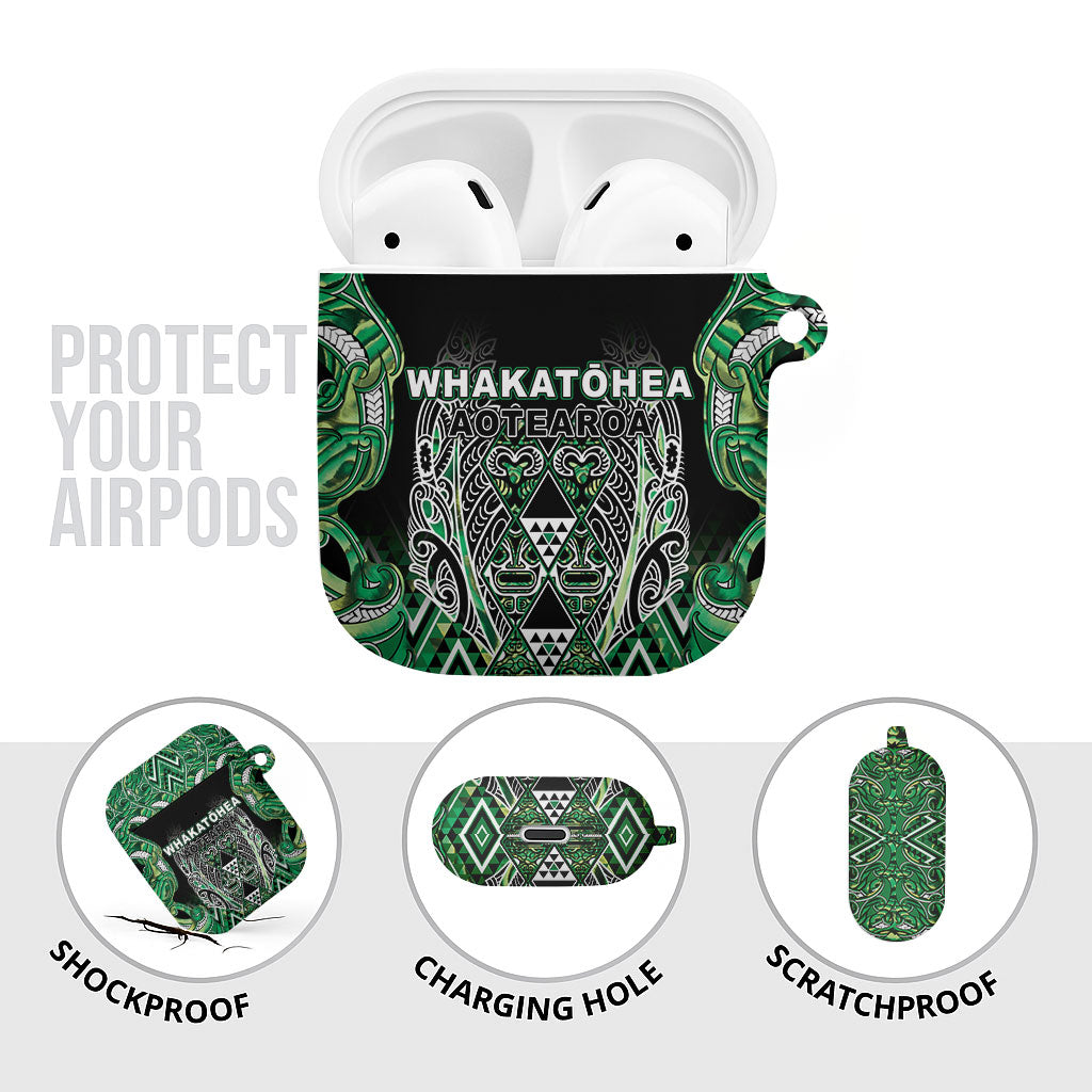 Aotearoa Whakatohea AirPods Case Maori Tribal Green Abalone Paua Shell Pattern DT05 - Polynesian Pride