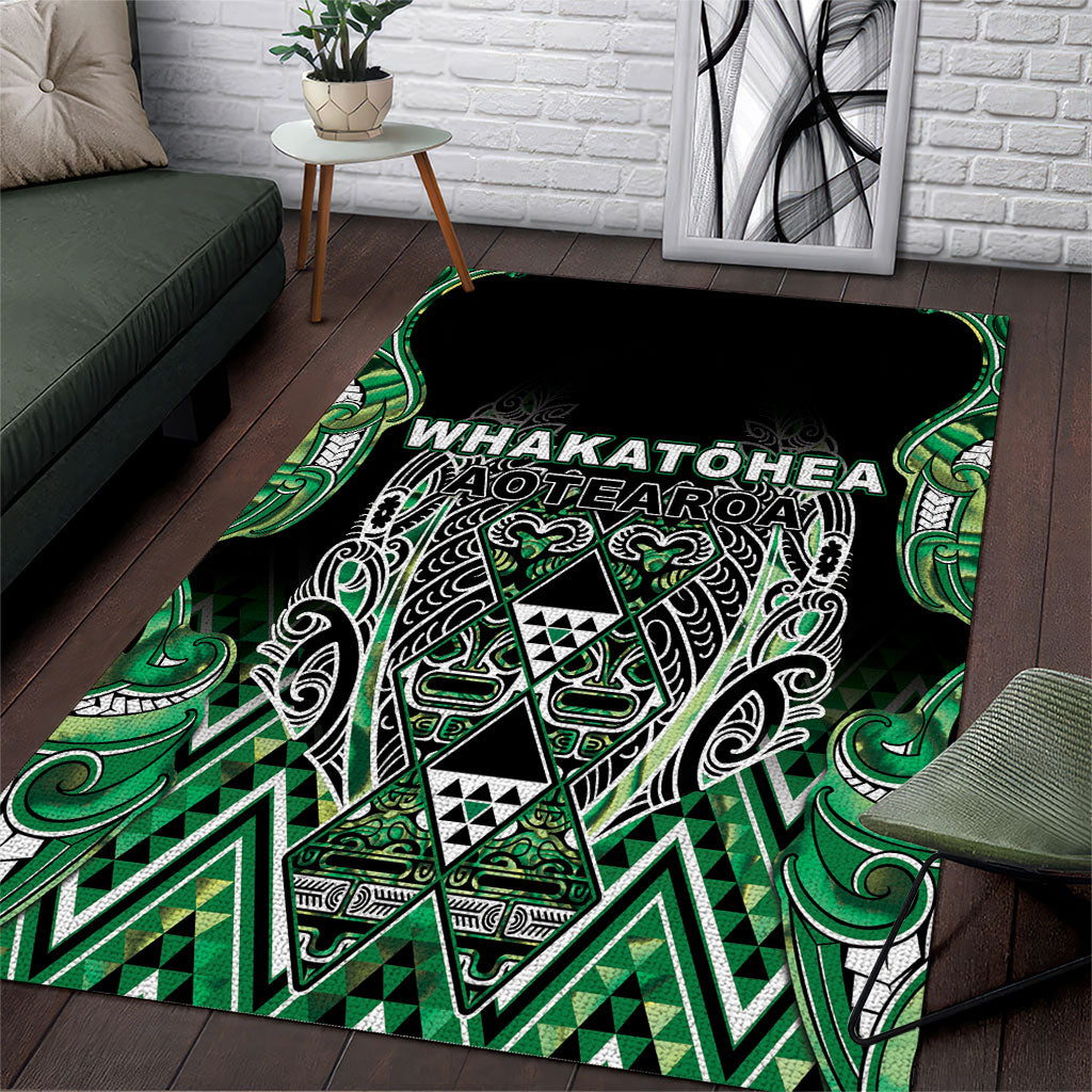 Aotearoa Whakatohea Area Rug Maori Tribal Green Abalone Paua Shell Pattern DT05 Green - Polynesian Pride