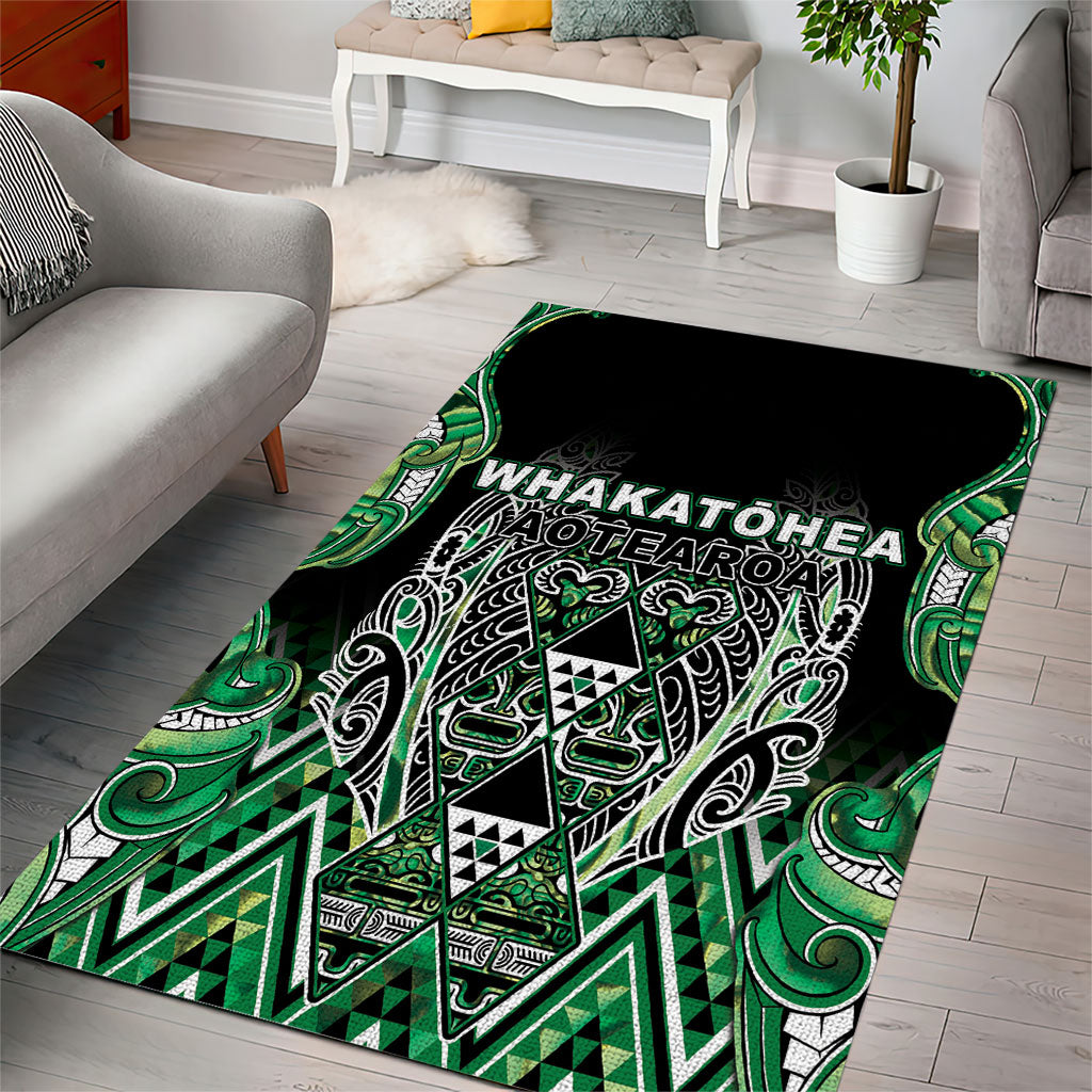 Aotearoa Whakatohea Area Rug Maori Tribal Green Abalone Paua Shell Pattern DT05 - Polynesian Pride