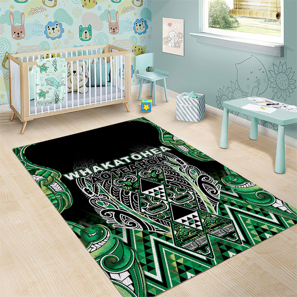 Aotearoa Whakatohea Area Rug Maori Tribal Green Abalone Paua Shell Pattern DT05 - Polynesian Pride