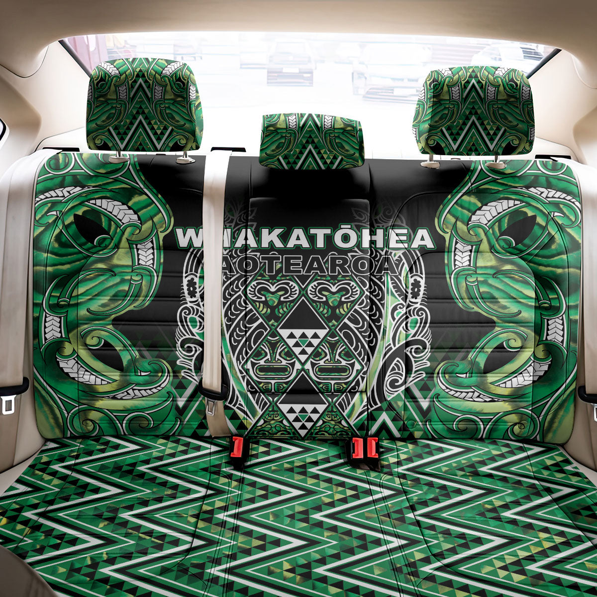 Aotearoa Whakatohea Back Car Seat Cover Maori Tribal Green Abalone Paua Shell Pattern DT05 - Polynesian Pride
