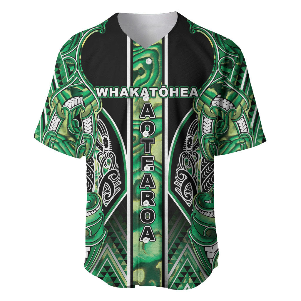 Aotearoa Whakatohea Baseball Jersey Maori Tribal Green Abalone Paua Shell Pattern DT05 Green - Polynesian Pride