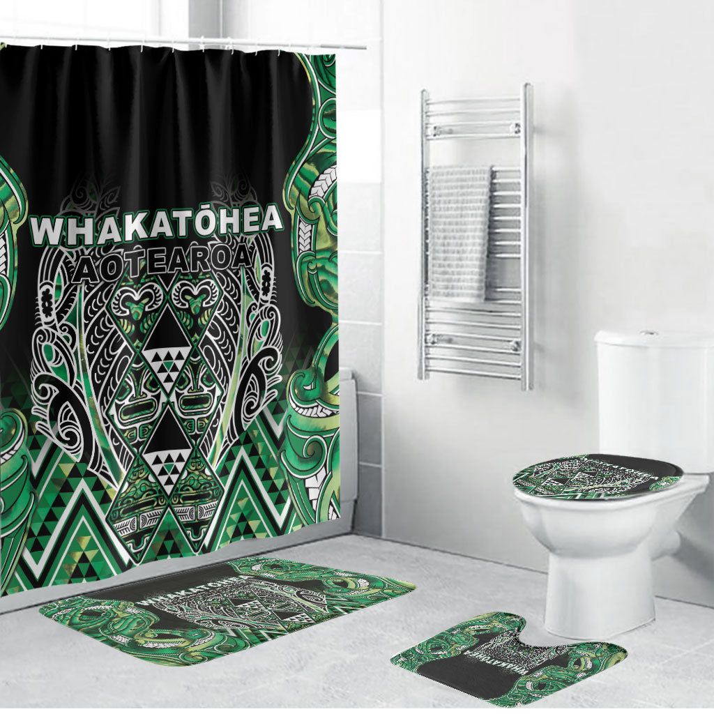 Aotearoa Whakatohea Bathroom Set Maori Tribal Green Abalone Paua Shell Pattern