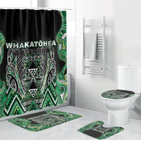 Aotearoa Whakatohea Bathroom Set Maori Tribal Green Abalone Paua Shell Pattern DT05 Bathroom Set (4 pcs) Green - Polynesian Pride