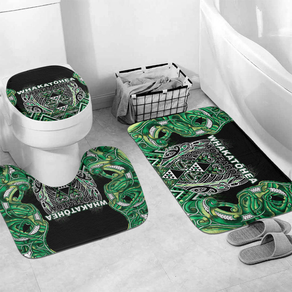 Aotearoa Whakatohea Bathroom Set Maori Tribal Green Abalone Paua Shell Pattern DT05 Mat Set Only (3 pcs) One Size Green - Polynesian Pride