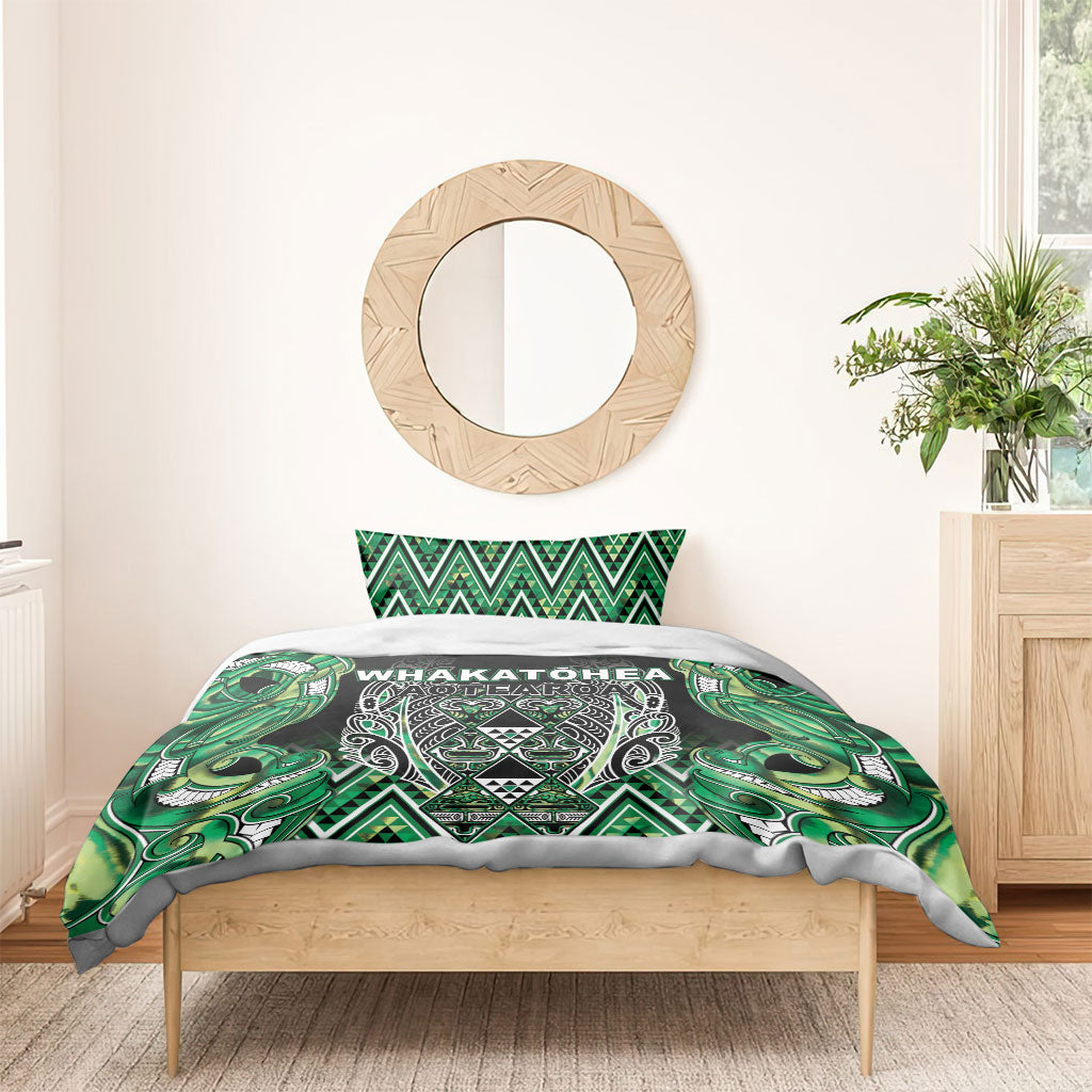 Aotearoa Whakatohea Bedding Set Maori Tribal Green Abalone Paua Shell Pattern DT05 - Polynesian Pride
