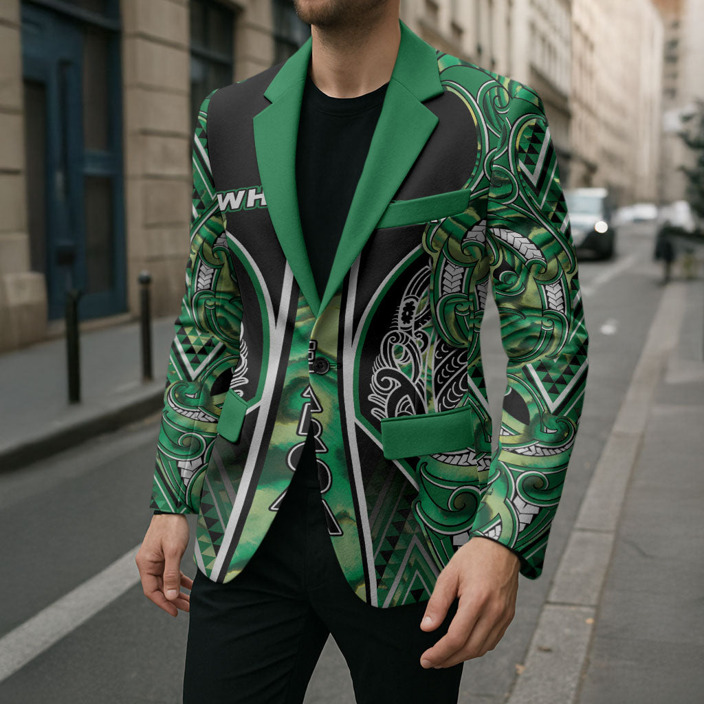 Aotearoa Whakatohea Blazer Maori Tribal Green Abalone Paua Shell Pattern DT05 - Polynesian Pride