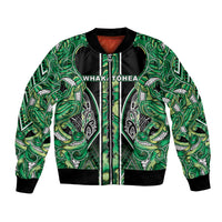Aotearoa Whakatohea Bomber Jacket Maori Tribal Green Abalone Paua Shell Pattern DT05 Unisex Green - Polynesian Pride