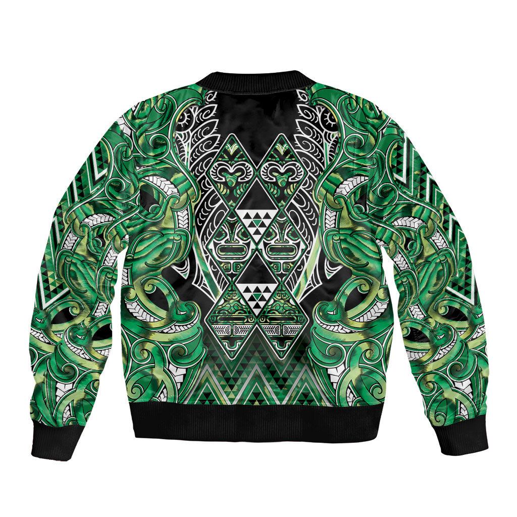 Aotearoa Whakatohea Bomber Jacket Maori Tribal Green Abalone Paua Shell Pattern DT05 - Polynesian Pride
