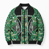 Aotearoa Whakatohea Bomber Puffer Jacket Maori Tribal Green Abalone Paua Shell Pattern DT05 Unisex Green - Polynesian Pride