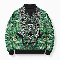 Aotearoa Whakatohea Bomber Puffer Jacket Maori Tribal Green Abalone Paua Shell Pattern DT05 - Polynesian Pride