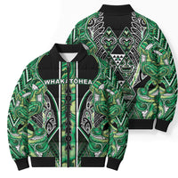 Aotearoa Whakatohea Bomber Puffer Jacket Maori Tribal Green Abalone Paua Shell Pattern DT05 - Polynesian Pride