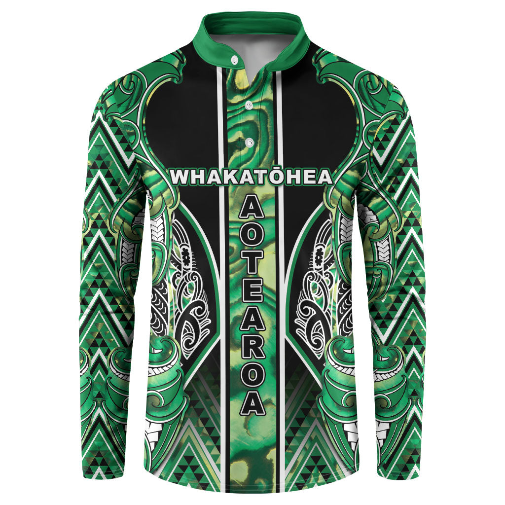 Aotearoa Whakatohea Button Sweatshirt Maori Tribal Green Abalone Paua Shell Pattern
