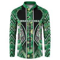 Aotearoa Whakatohea Button Sweatshirt Maori Tribal Green Abalone Paua Shell Pattern DT05 Green - Polynesian Pride