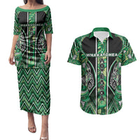 Aotearoa Whakatohea Couples Matching Puletasi and Hawaiian Shirt Maori Tribal Green Abalone Paua Shell Pattern DT05 Green - Polynesian Pride