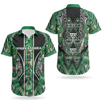 Aotearoa Whakatohea Couples Matching Puletasi and Hawaiian Shirt Maori Tribal Green Abalone Paua Shell Pattern DT05 - Polynesian Pride